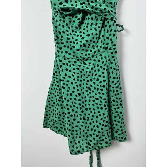 Urban Outfitters Kelly Green Dalmation Preppy Hipster Coquette Wrap Mini Dress - Picture 4 of 10